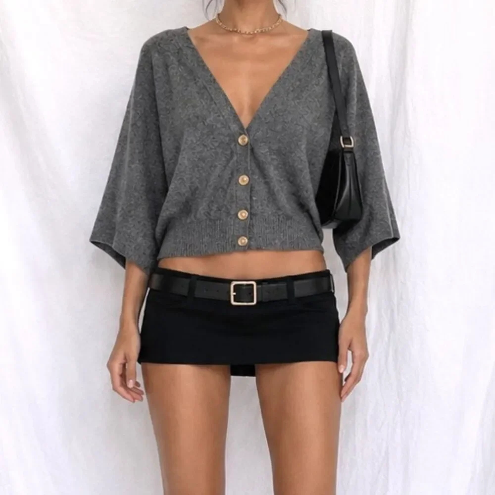 Vintage Y2K Tory Burch Cashmere Gray Button Down Oversized Knit Cardigan Size S